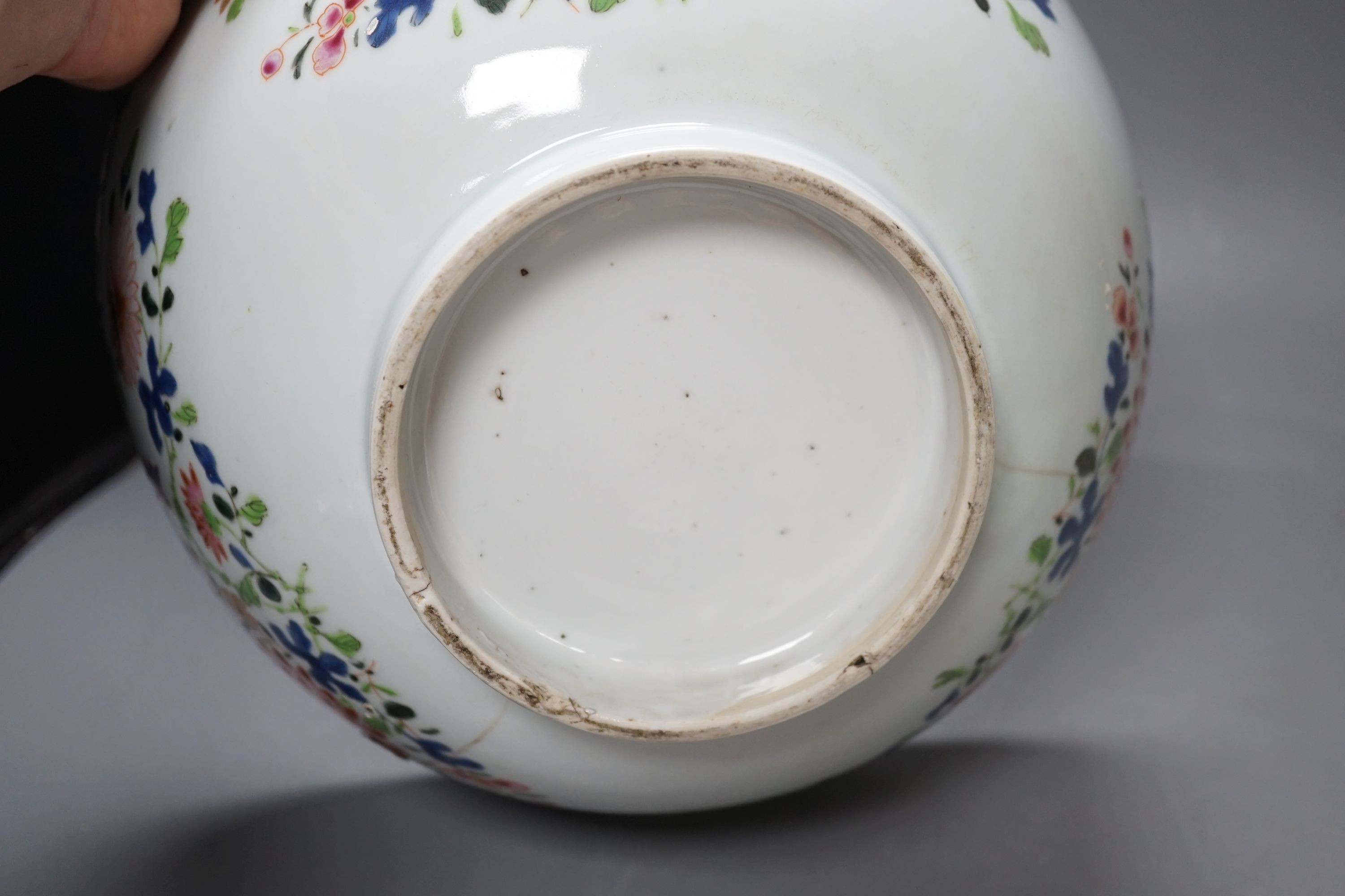 A Chinese Kangxi Imari dish, a blue and white dish, Qianlong famille rose bowl, a republic period plate and later sang de boeuf bowl